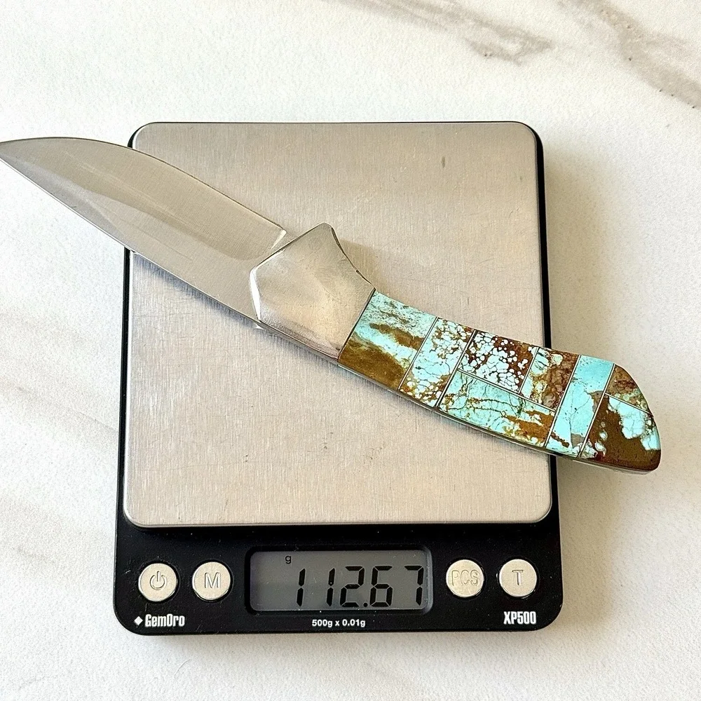 Native Amer Navajo Hunting Knife Number 8 Turquoise Francisco Drop Point Mosaic2